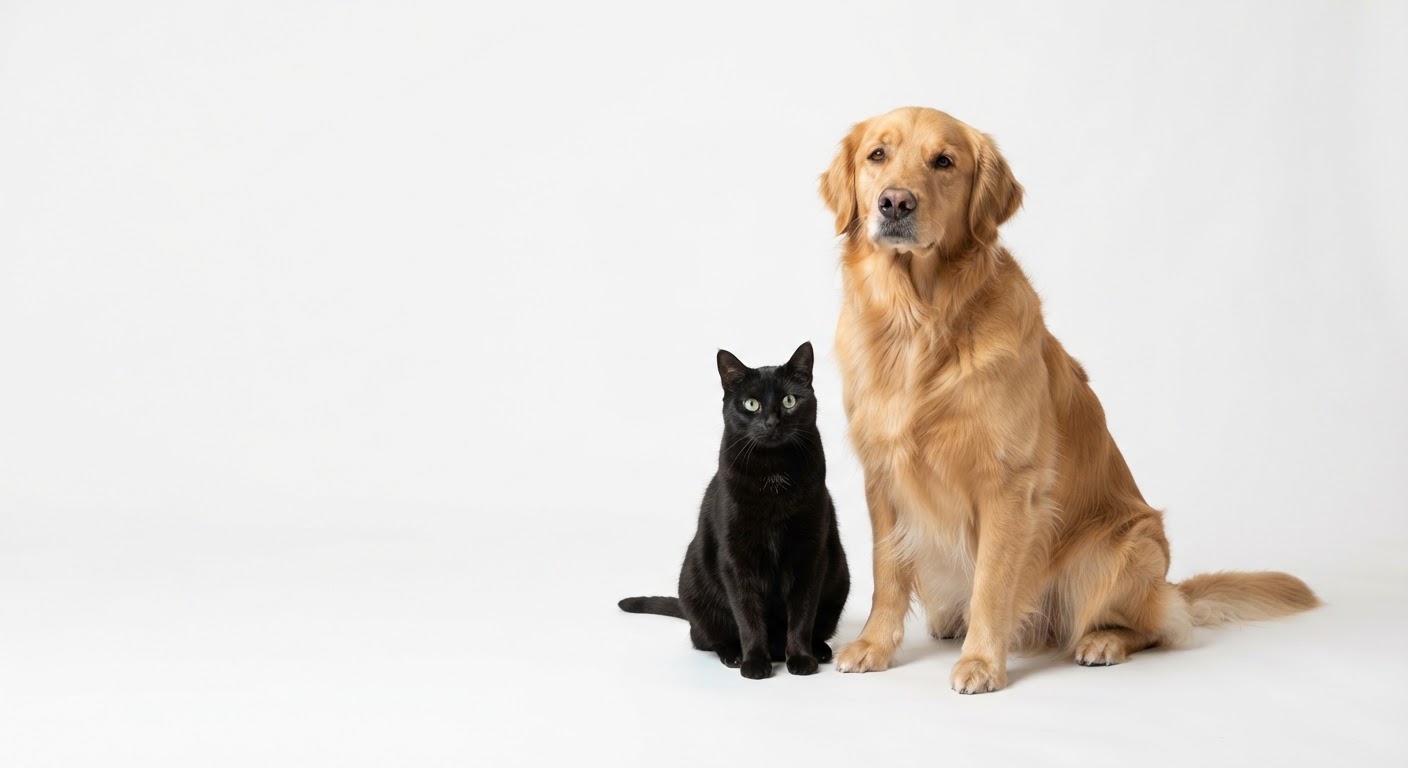 Perro y gato en estudio blanco